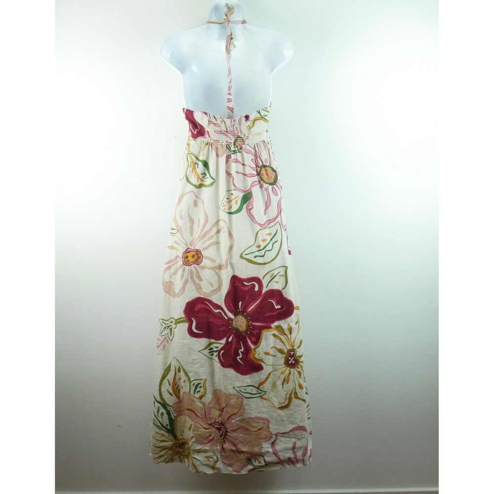 Vintage Old Navy Linen Blend Floral Halter Maxi Dress Boho Fairy Beach Resort M - Picture 9 of 11